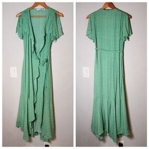 & Other Stories Green Handkerchief Wrap Midi Dress Gathered Tie Shoulders Sz 10